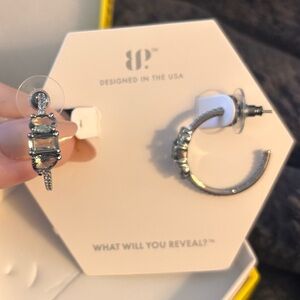 BP Silver Hoop Earrings with light green spinel accents